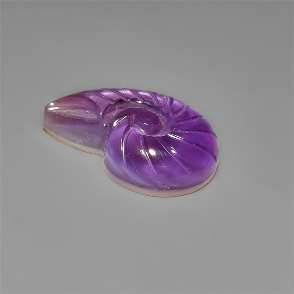 Amethyst With Mother Of Pearl Ammonite Shell Carving Doublet