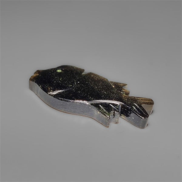 Silversheen Obsidian Goldfish Carving