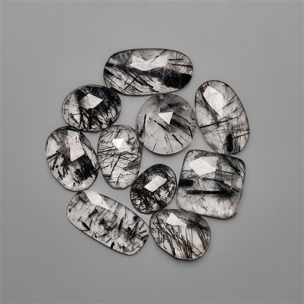 Rose Cut Black Tourmalinated Quartz Lot