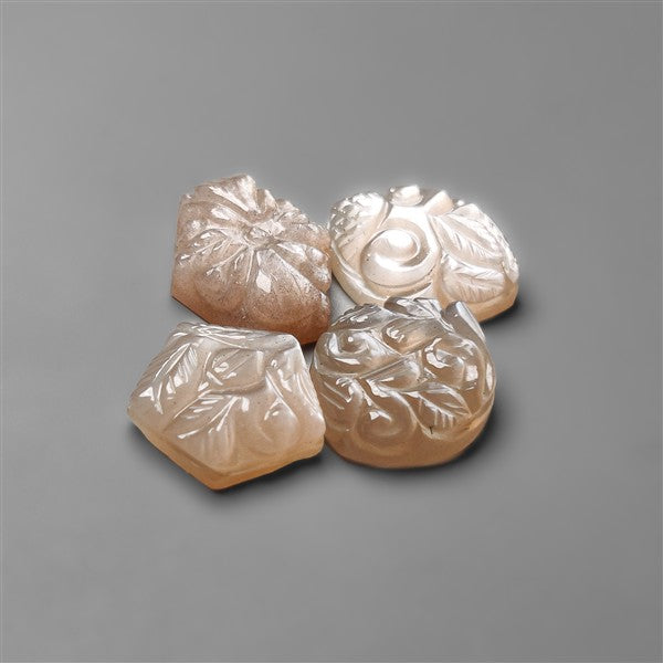 Peach Moonstone Mughal Carvings Lot