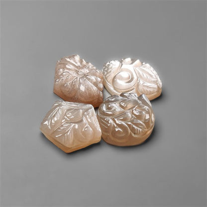Peach Moonstone Mughal Carvings Lot