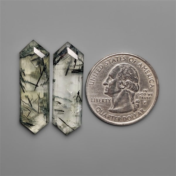 Step Cut Green Rutilated Quartz Pair