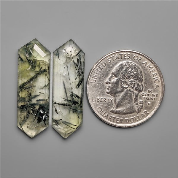 Step Cut Green Rutilated Quartz Pair
