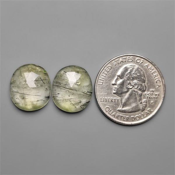 Rose Cut Green Rutilated Quartz Pair