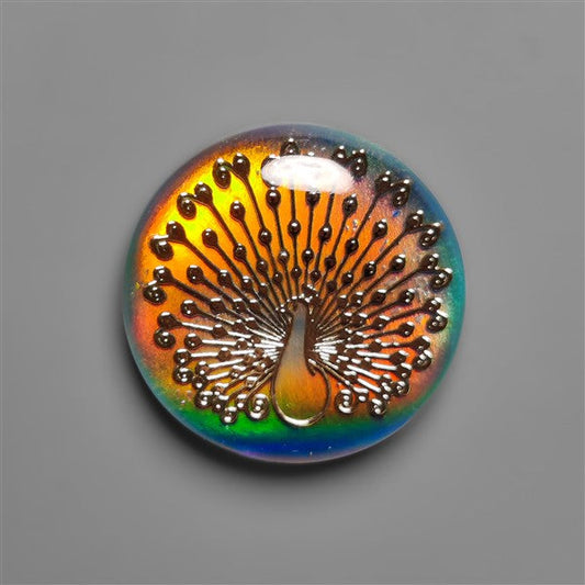 Gilded Peacock Inlay In Aurora Opal Doublet