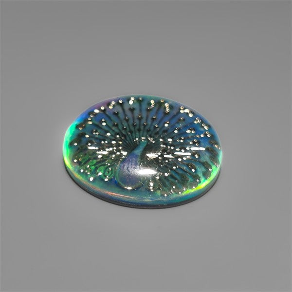Gilded Peacock Inlay In Aurora Opal Doublet