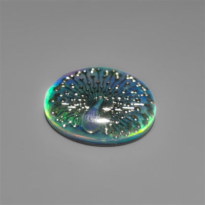Gilded Peacock Inlay In Aurora Opal Doublet