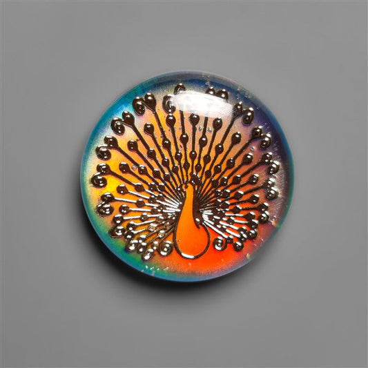 Gilded Peacock Inlay In Aurora Opal Doublet