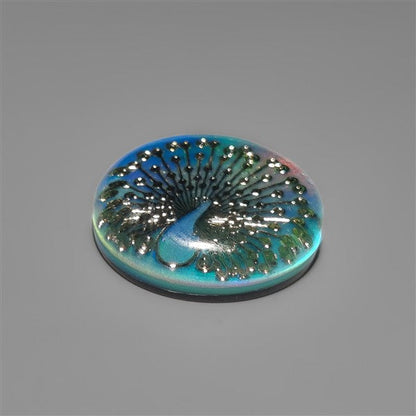 Gilded Peacock Inlay In Aurora Opal Doublet