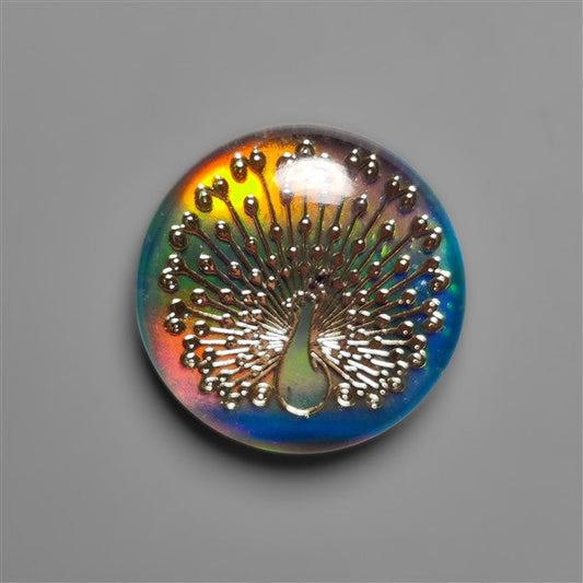 Gilded Peacock Inlay In Aurora Opal Doublet