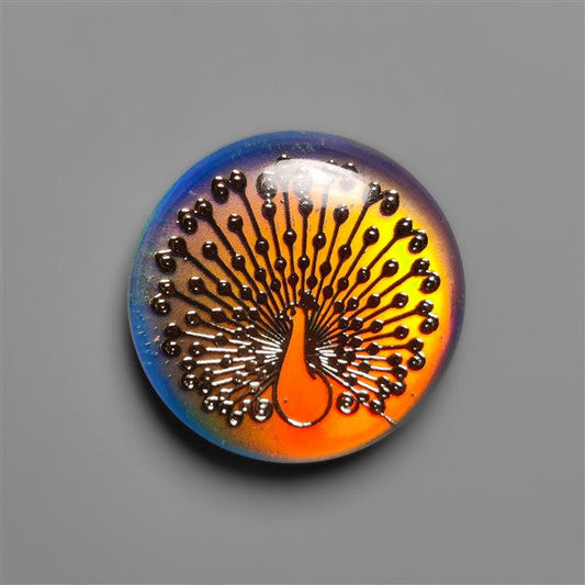 Gilded Peacock Inlay In Aurora Opal Doublet