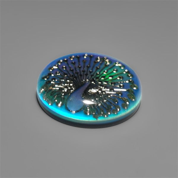 Gilded Peacock Inlay In Aurora Opal Doublet