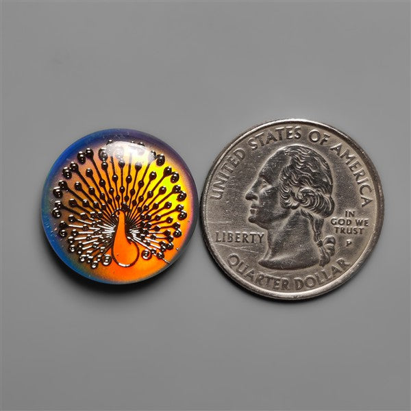 Gilded Peacock Inlay In Aurora Opal Doublet
