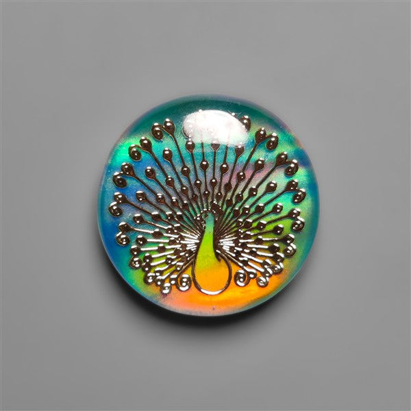 Gilded Peacock Inlay In Aurora Opal Doublet