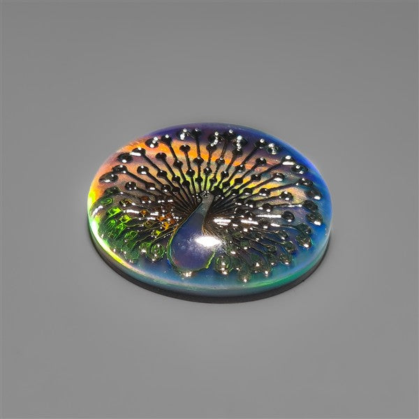 Gilded Peacock Inlay In Aurora Opal Doublet