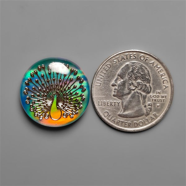 Gilded Peacock Inlay In Aurora Opal Doublet