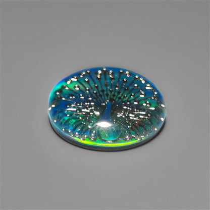 Gilded Peacock Inlay In Aurora Opal Doublet