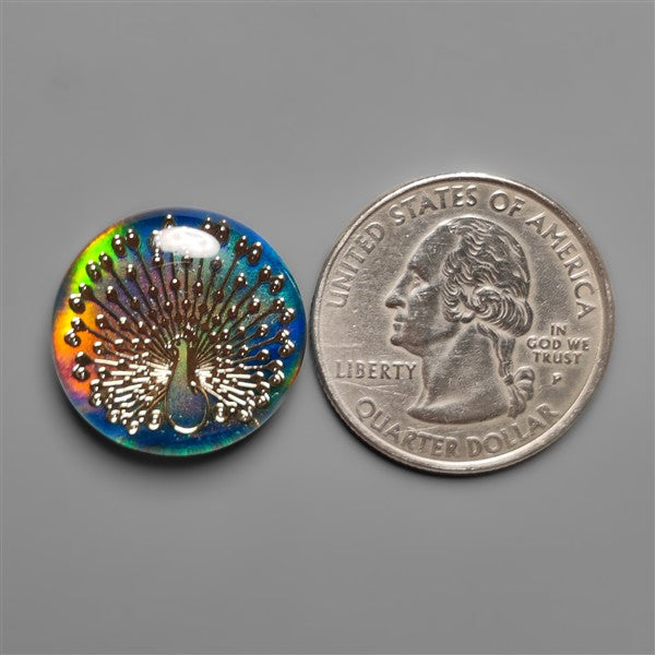 Gilded Peacock Inlay In Aurora Opal Doublet