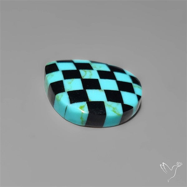 Kingman Turquoise Checker Inlay Black Onyx