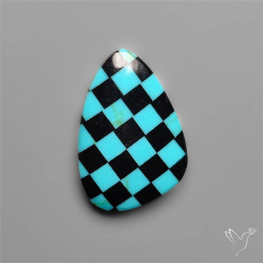Kingman Turquoise Checker Inlay Black Onyx