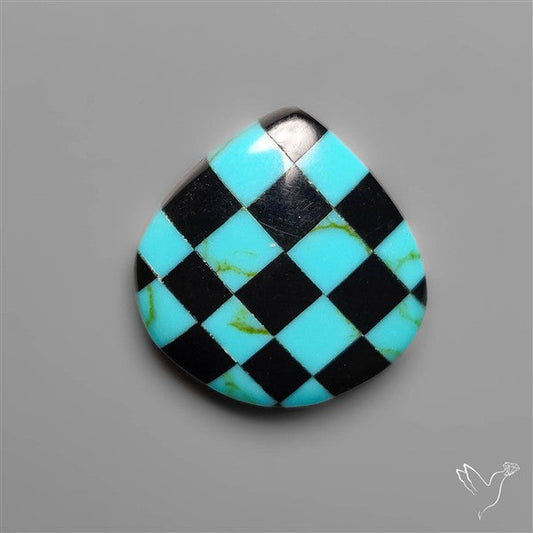Kingman Turquoise Checker Inlay Black Onyx