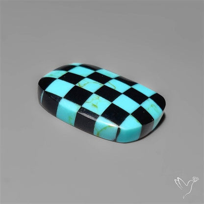 Kingman Turquoise Checker Inlay Black Onyx