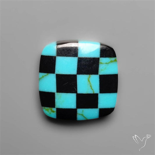 Kingman Turquoise Checker Inlay Black Onyx