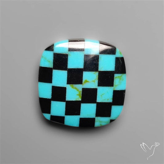 Kingman Turquoise Checker Inlay Black Onyx