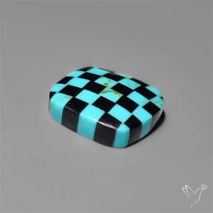 Kingman Turquoise Checker Inlay Black Onyx