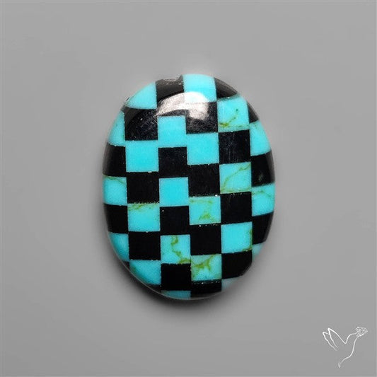 Kingman Turquoise Checker Inlay Black Onyx