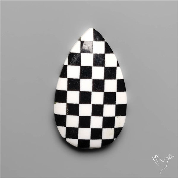 Black Marquina Checkerboard Inlay Cabochon