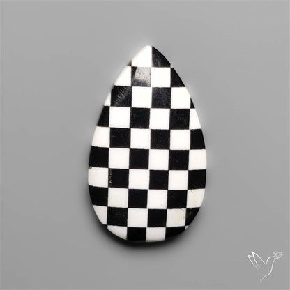 Black Marquina Checkerboard Inlay Cabochon