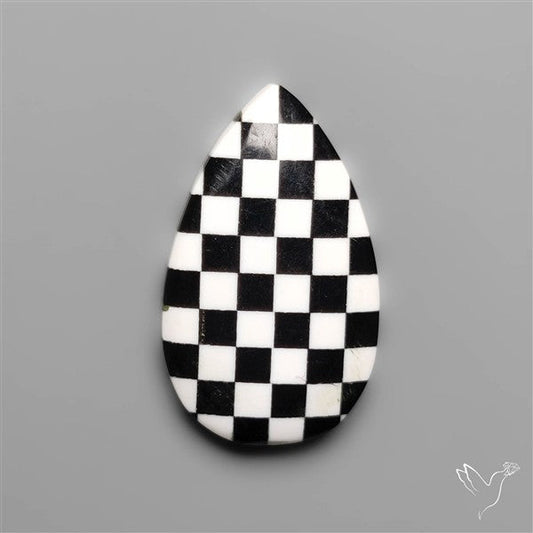 Black Marquina Checkerboard Inlay Cabochon