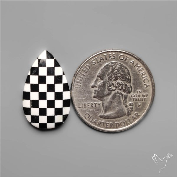 Black Marquina Checkerboard Inlay Cabochon