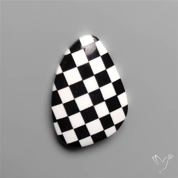 Black Marquina Checkerboard Inlay Cabochon