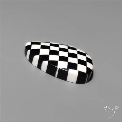 Black Marquina Checkerboard Inlay Cabochon