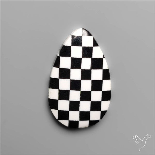 Black Marquina Checkerboard Inlay Cabochon