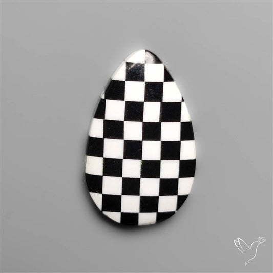 Black Marquina Checkerboard Inlay Cabochon