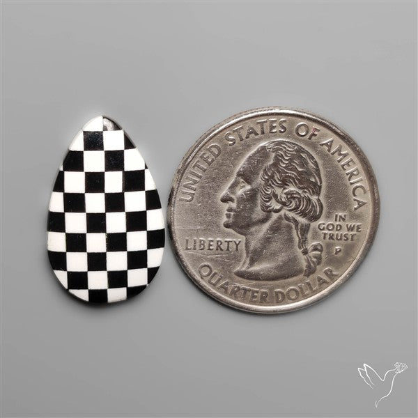 Black Marquina Checkerboard Inlay Cabochon