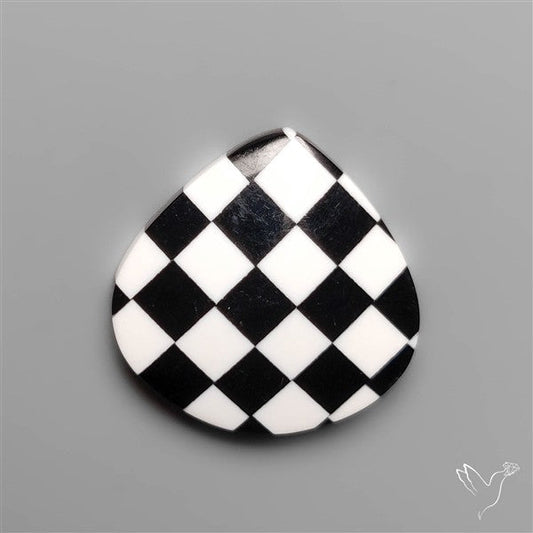 Black Marquina Checkerboard Inlay Cabochon