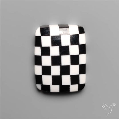 Black Marquina Checkerboard Inlay Cabochon