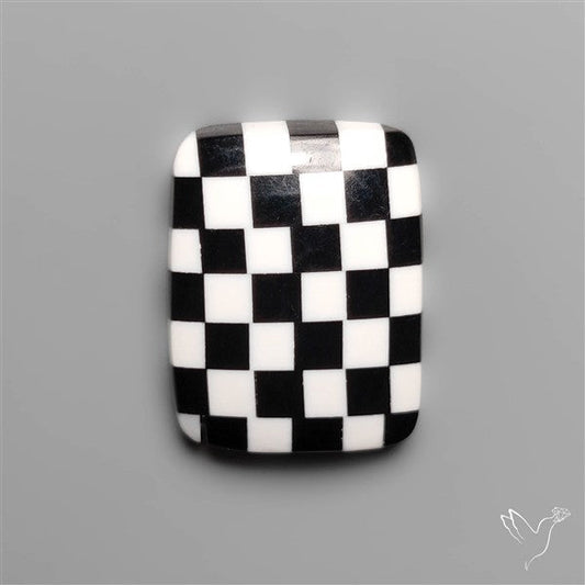 Black Marquina Checkerboard Inlay Cabochon