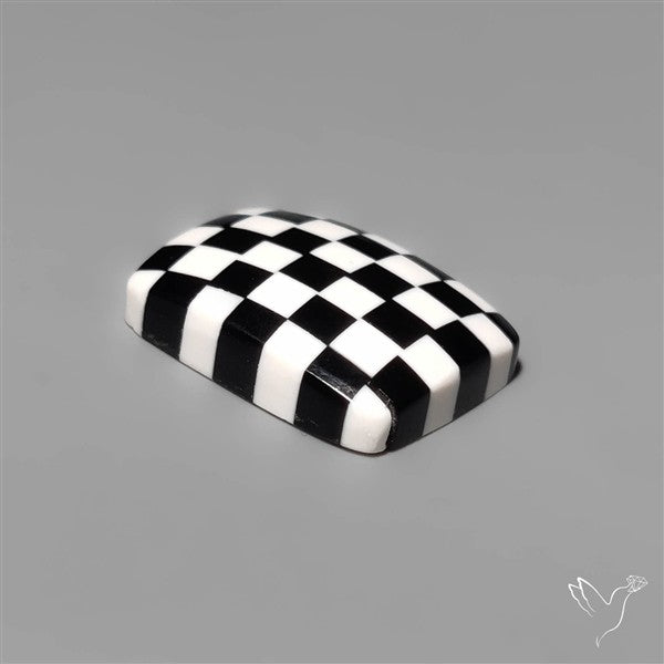 Black Marquina Checkerboard Inlay Cabochon