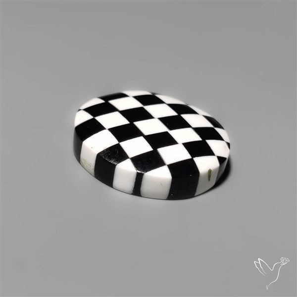 Black Marquina Checkerboard Inlay Cabochon
