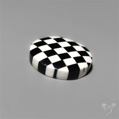Black Marquina Checkerboard Inlay Cabochon