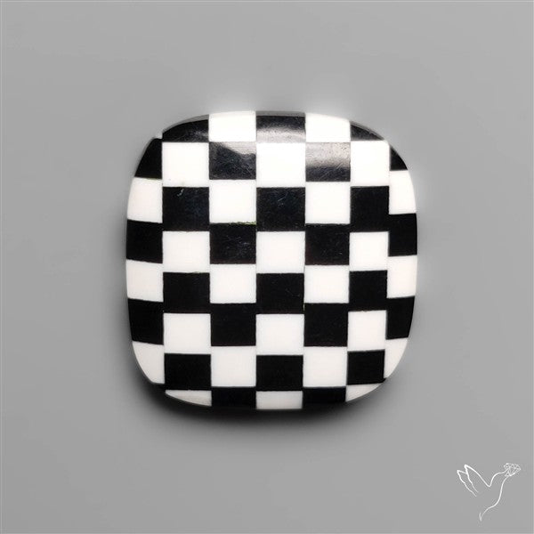 Black Marquina Checkerboard Inlay Cabochon