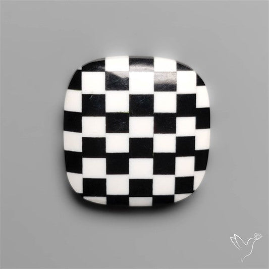Black Marquina Checkerboard Inlay Cabochon