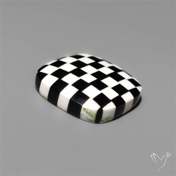 Black Marquina Checkerboard Inlay Cabochon