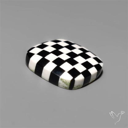 Black Marquina Checkerboard Inlay Cabochon