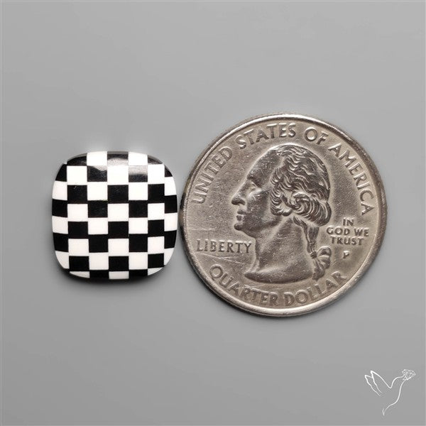 Black Marquina Checkerboard Inlay Cabochon